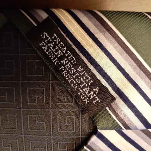 George Men's Silk Tie Green Gray Navy Blue Stripe - Picture 3 of 5